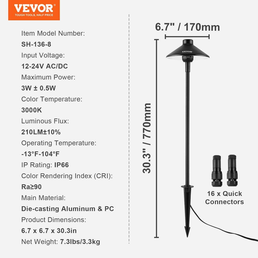 VEVOR 8-Pack Black Aluminum LED Pathway Lights with Quick Connectors