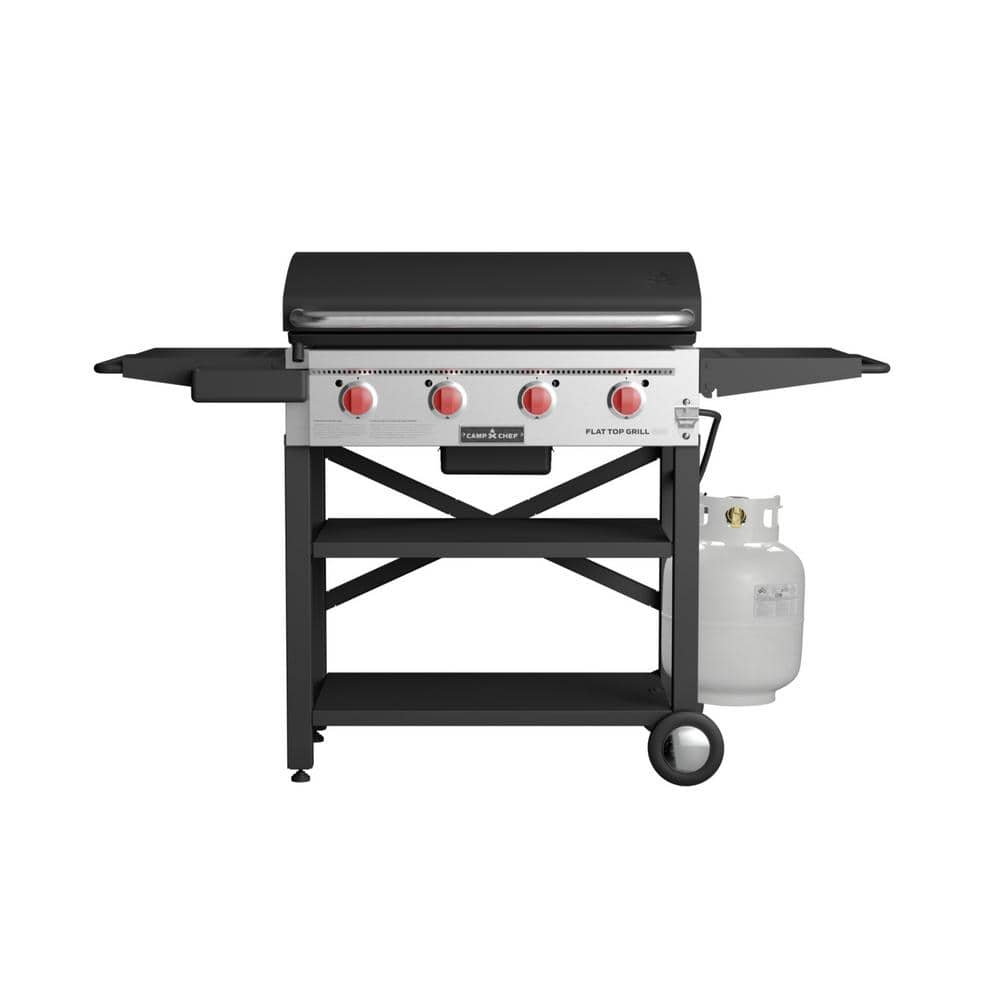 Camp Chef Portable Flat Top Grill, True Seasoned Griddle Surface, Four  12,000 BTU/hr. stainless steel burners