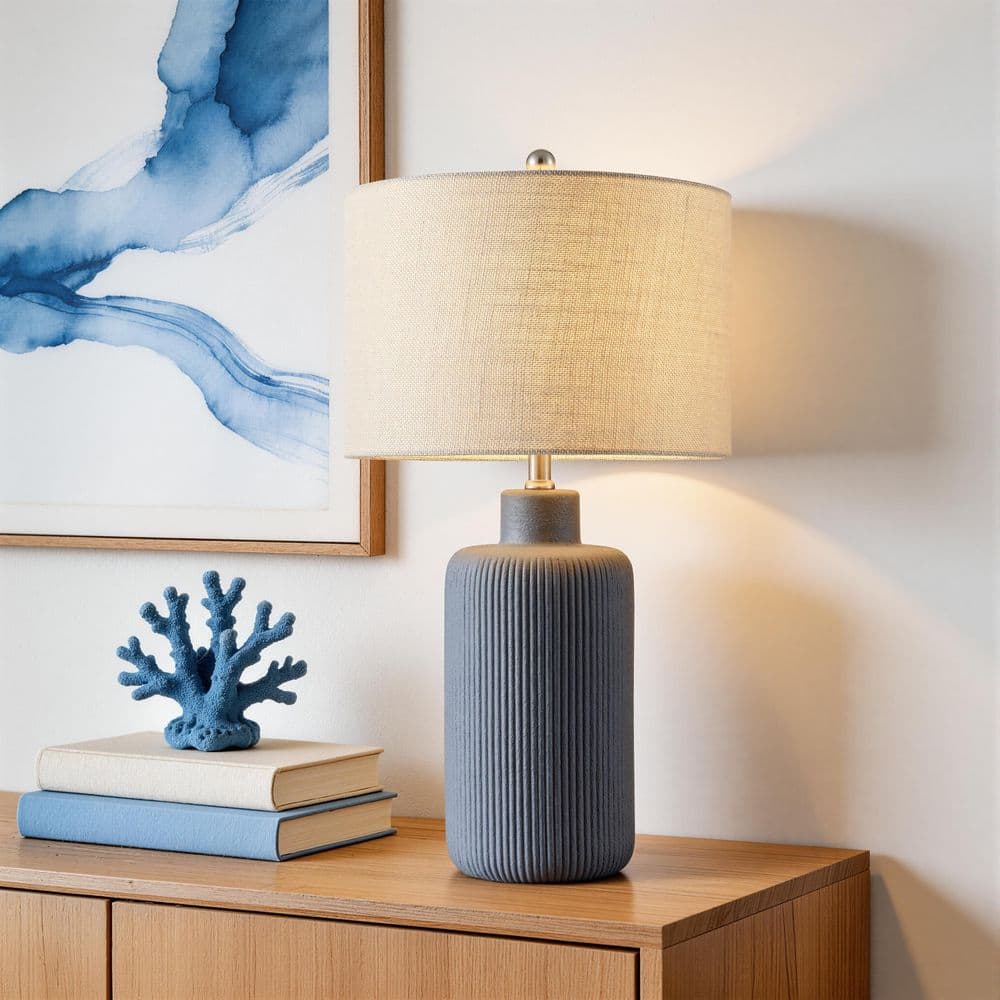KAWOTI 25.25 in. Painted Blue Contemporary Ceramic Table Lamp for