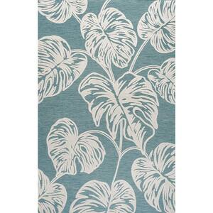 Tobago Approximate Rug Size Blue/Ivory 4 ft. x 6 ft. High-Low 2-Tone Monstera Leaf Indoor/Outdoor Area Rug