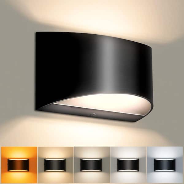 8 in. 1-Light Black LED Wall Lamp Vanity Light Semi-Arc 5CCT, Adjustable 5 Color Temperatures 2000K~6000K for Corridor