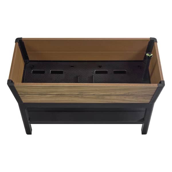 Vigoro Oak Vinyl Resin Garden Bed Planter with Storage Shelf