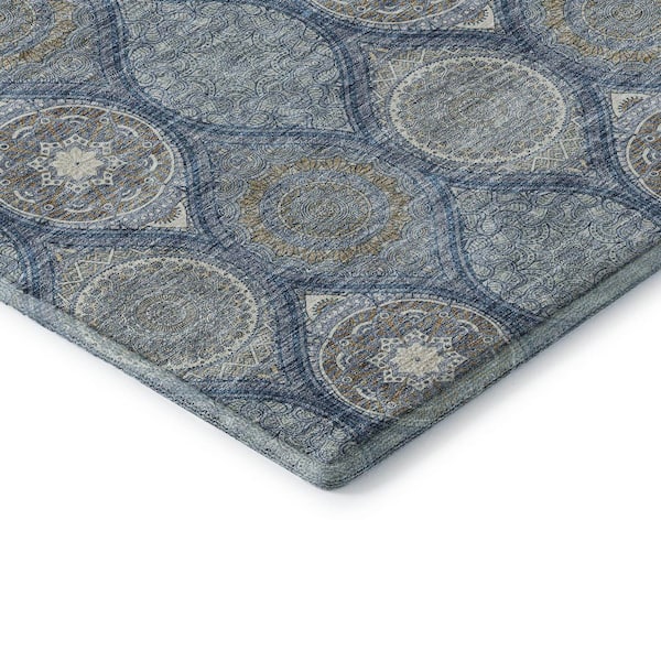 Mayfield Premium Machine Washable Abstract AMF976 Navy 2 ft. 3 in. x 7 ft. 6 in. Runner Rug