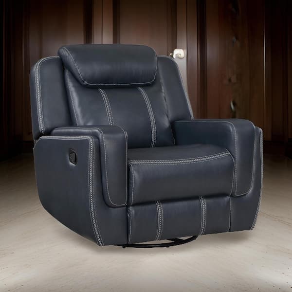 Blue Faux Leather Manual Swivel Glider Recliner