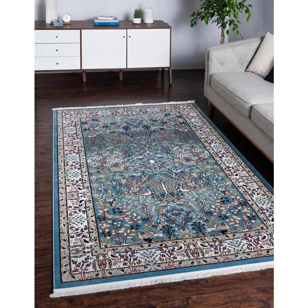 Narenj Blue and Beige Floral Synthetic 10' x 13' Area Rug