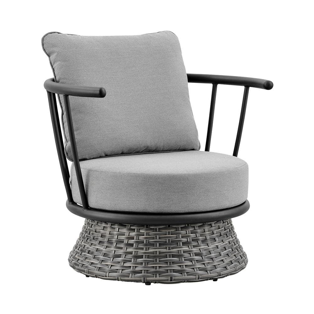 Giotto Black Aluminum and Wicker Outdoor Lounge Chair with Gray Cushions