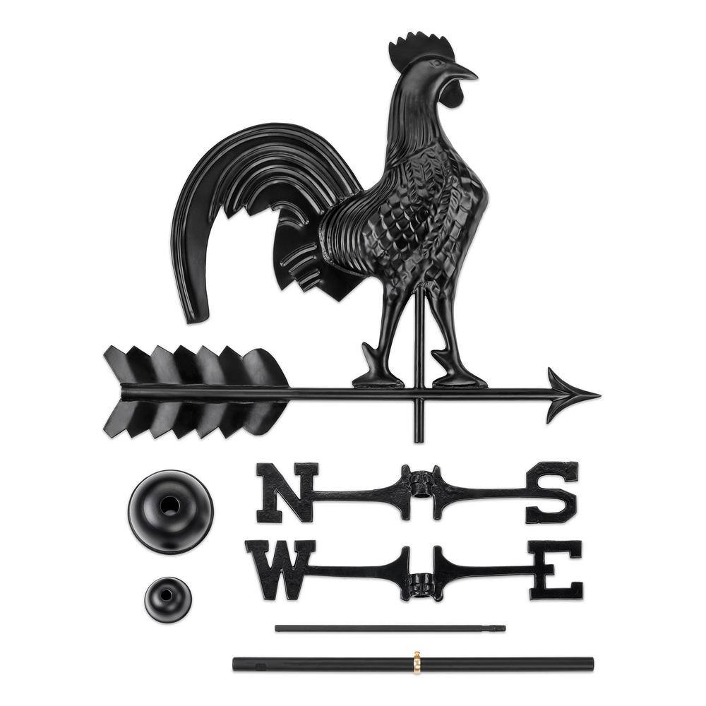 Large Black Aluminum Rooster Weathervane with Directionals