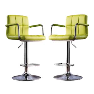 Lennocx 42.75 in. Lime Low Back Metal Bar Stool with Faux Leather Seat (Set of 2)
