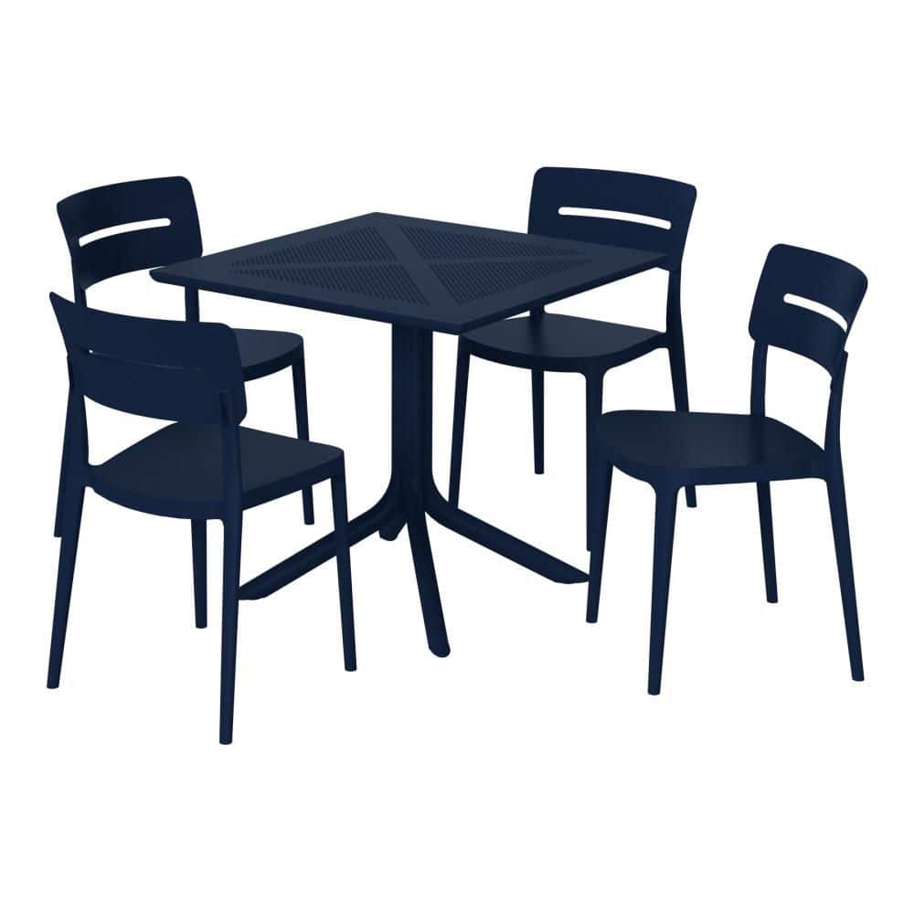 Frond and Form Navy Blue Plastic All Weather 5-Piece Square Table Modern Outdoor Patio Dining Set w/ 4 Stackable Chairs price history on PriceWatchPro