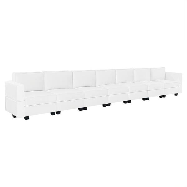 MAYKOOSH 112.8 in. W Faux Leather 7-Seater Living Room Modular Sectional Sofa for Streamlined Comfort in White