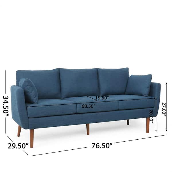Noble House Marengo 76.5 in. Wide Navy Blue and Walnut 3-Seat Square Arm  Fabric Straight Fabric Sofa 107371 - The Home Depot