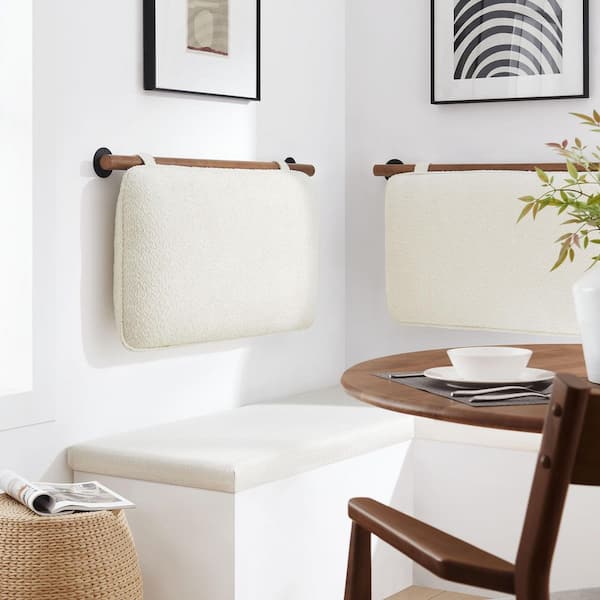 Anela Chenille Upholstered Wall-Mounted Headboard Twin Size in Cream Walnut