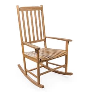 Seagrove Farmhouse Classic Slat-Back 350 lbs. Support Acacia Wood Outdoor Rocking Chair, Teak Brown