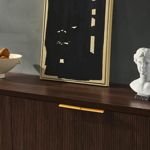 Dark Walnut/Gold MDF Wood and Metal 69 in. Modern Reeded 4-Door Sideboard