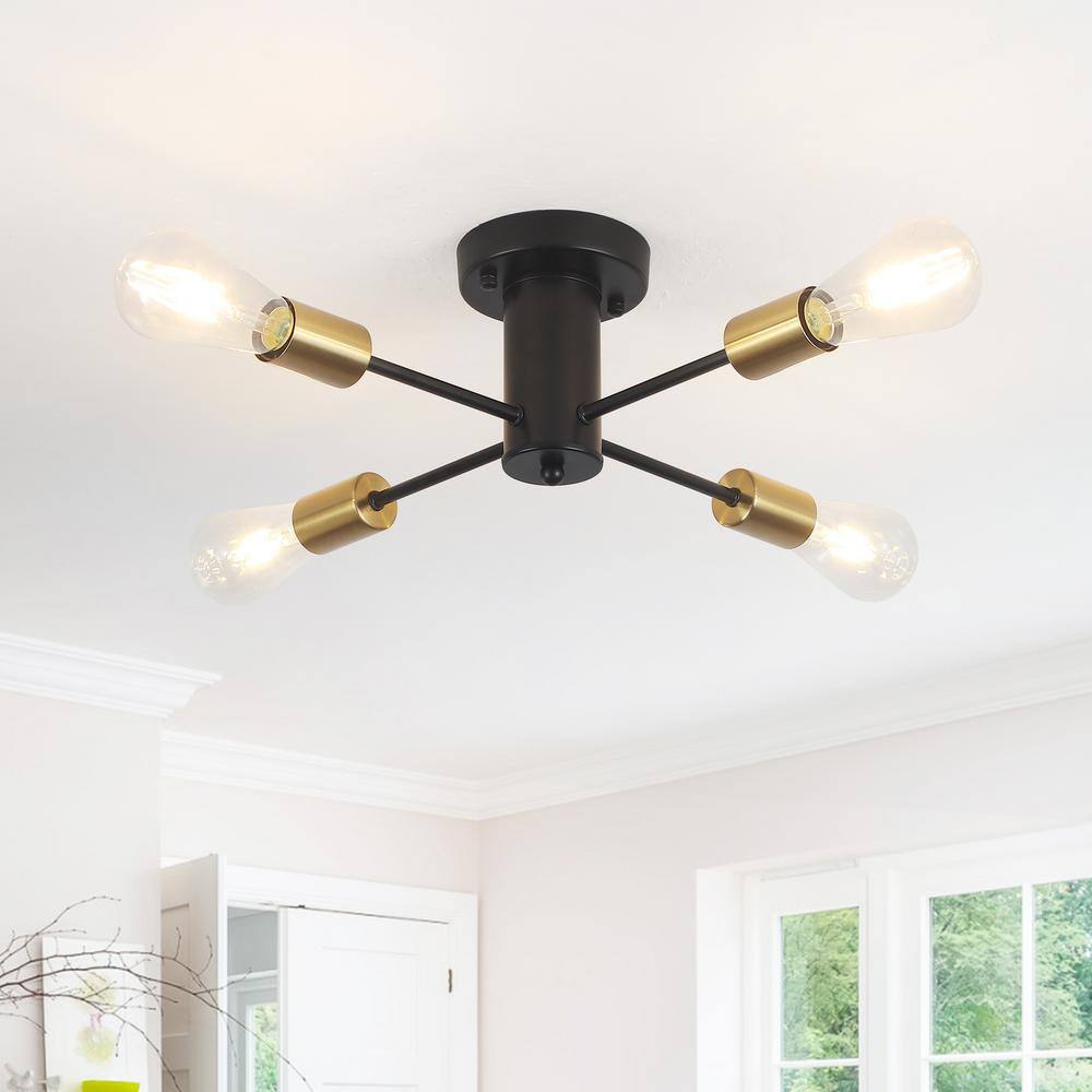 17.5 in. 4-Light Matte Black Sputnik Semi- Flush Mount For Foyer Bedroom with No Bulbs Included price history on PriceWatchPro