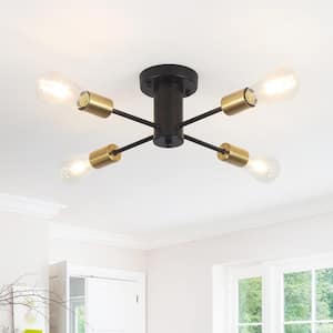 17.5 in. 4-Light Matte Black Sputnik Semi- Flush Mount For Foyer Bedroom with No Bulbs Included