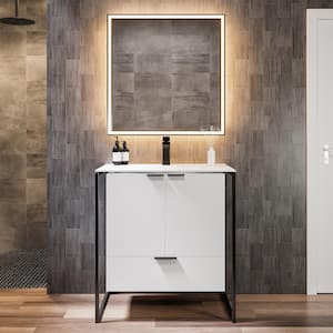 Moma 24 in. W x 18 in. D x 33.4 in. H Bathroom Vanity in White with White Solid Surface Top with White Sink