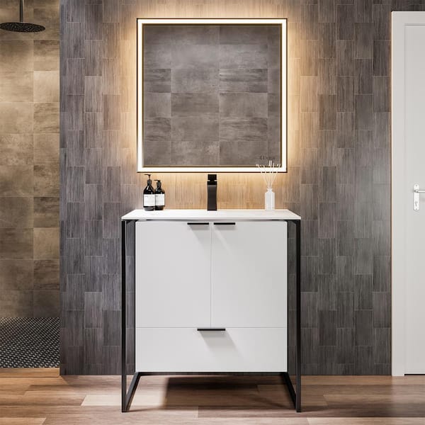 Eviva Moma 24 in. Single Sink Floating White   Bath Vanity with White Solid Surface Top (Assembled)