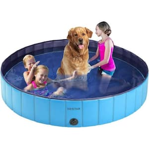 4 ft. PVC Round 11.8 in. D Foldable Kiddie Pool with Protective Lining for Dogs and Kiddies in Blue