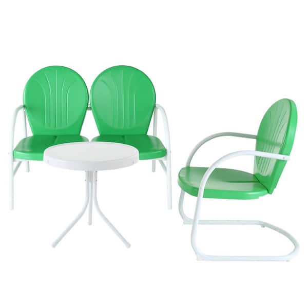 Crosley Griffith Green 3-Piece Metal Outdoor Patio Conversation Seating Set