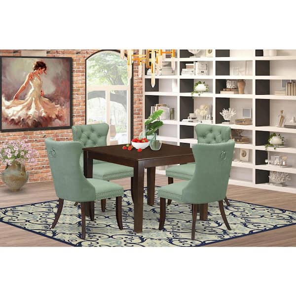 East West Furniture 5-Piece Mahogany Finish Solid Wood Top - Square Upholstered Dining Room Set - Seats 4