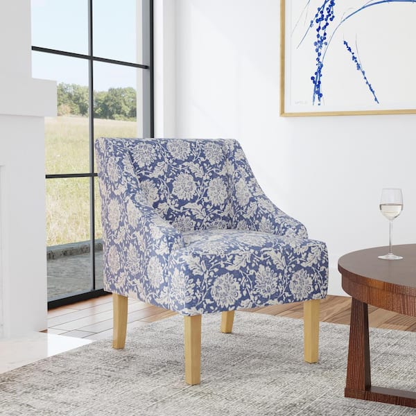Homepop Classic Swoop Blue Floral Print Fabric Upholstery Arm Chair