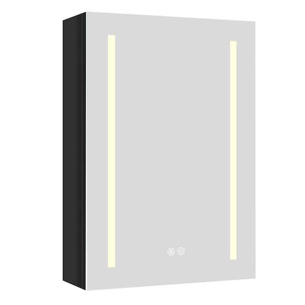Zeafive 20 in. W x 30 in. H Black Rectangular Surface Mount Aluminum Dimmable LED Lighted Bathroom Medicine Cabinet with Mirror