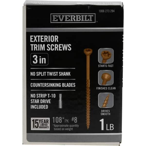Everbilt #8 x 3 in. Star Drive Trim Head Exterior Wood Screws 1 lb.-Box (108-Piece)