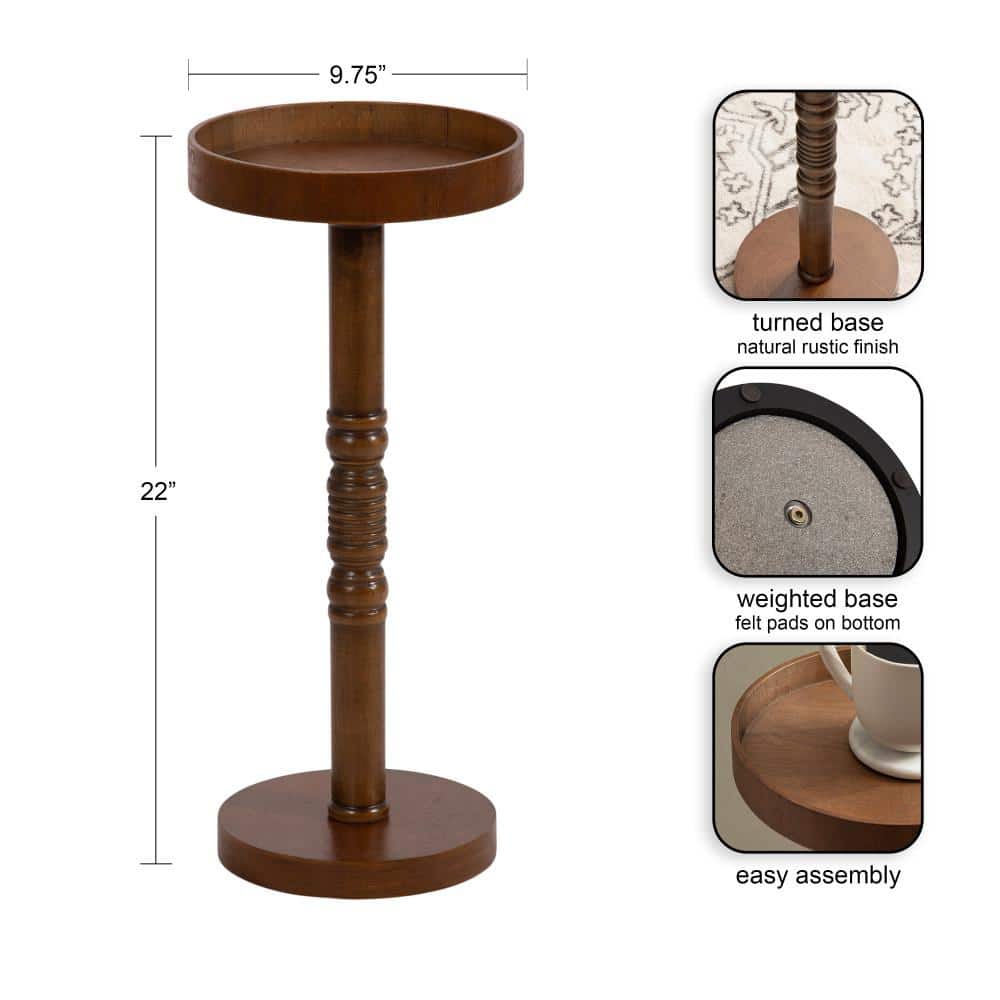 Bellport Rustic Brown Round Wood Pedestal End Table