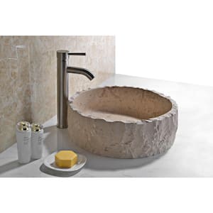 Desert Crown Round Natural Stone Vessel Sink in Classic Cream Marble