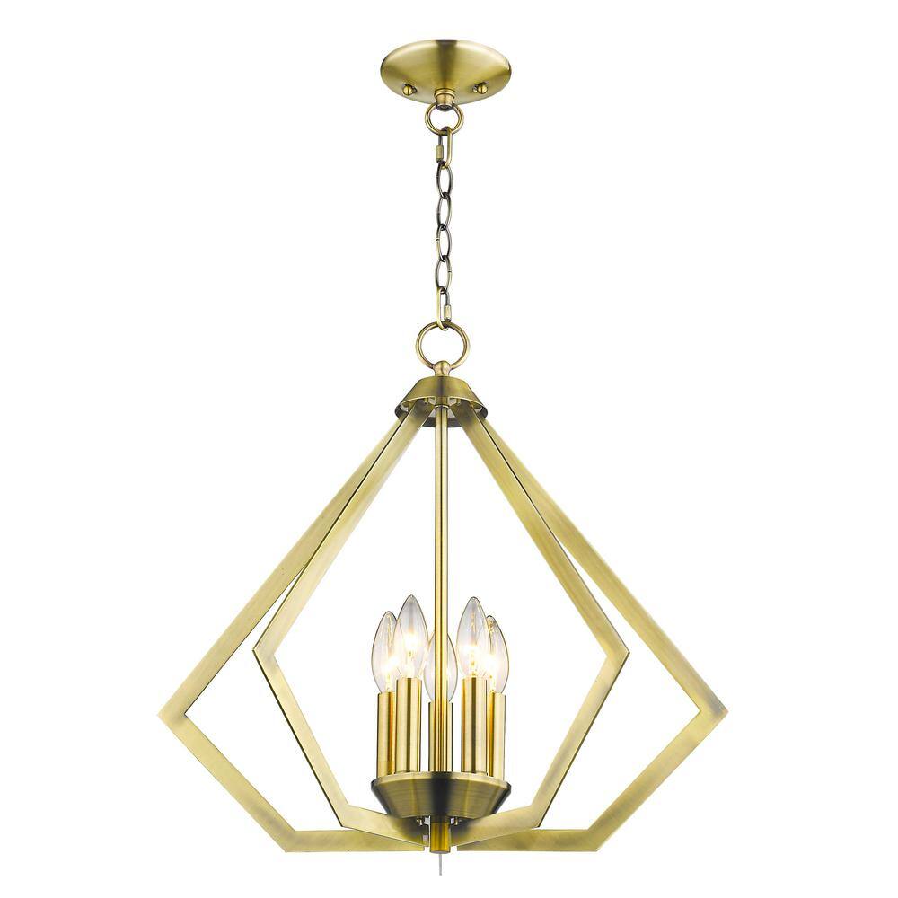 Antique Brass Crystal 5-Light Candelabra Chandelier