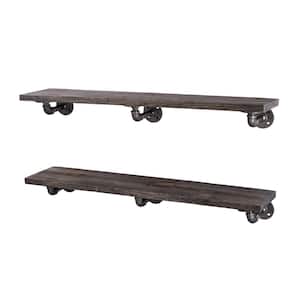 36 in. x 7.5 in. x 6.75 in. Boulder Black Restore Wood Decorative Wall Shelf with Industrial Steel Pipe L- Brackets