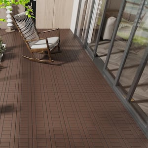 Red Brown H-Style DIY 1 ft. x 1 ft. All-Weather Plastic Outdoor Interlocking Deck Tiles, Garage Floor Tiles(44-Pack)