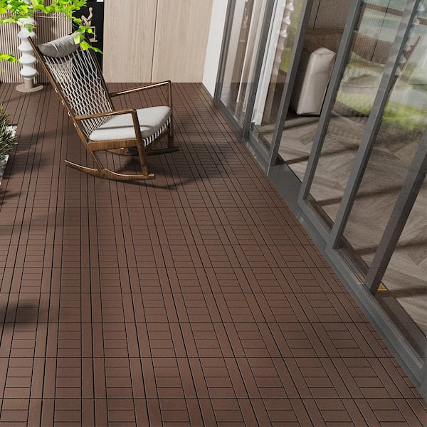 BTMWAY Red Brown H-Style DIY 1 ft. x 1 ft. All-Weather Plastic Outdoor Interlocking Deck Tiles, Garage Floor Tiles(44-Pack)