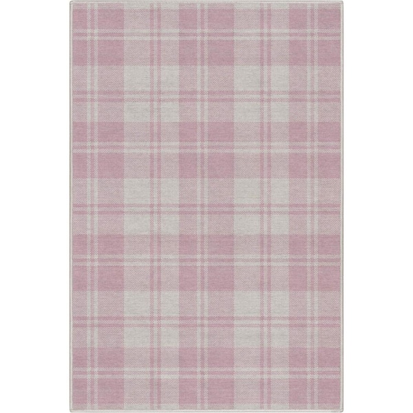 Well Woven Pink 3 ft. 3 in. x 5 ft. Apollo Plaid Farmhouse Geometric Area Rug