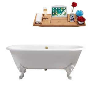 68.9 in. Cast Iron Clawfoot Non-Whirlpool Bathtub in Glossy White with Polished Gold Drain And Glossy White Clawfeet