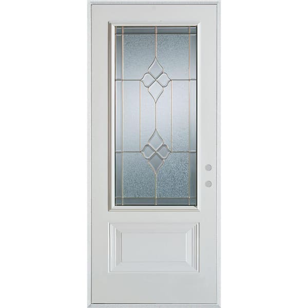Stanley Doors 32 in. x 80 in. Geometric Brass 3/4 Lite 1-Panel Painted White Left-Hand Inswing Steel Prehung Front Door