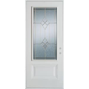 36 in. x 80 in. Geometric Brass 3/4 Lite 1-Panel Painted White Left-Hand Inswing Steel Prehung Front Door