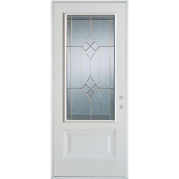 Stanley Doors 36 in. x 80 in. Geometric Brass 3/4 Lite 1-Panel Painted White Left-Hand Inswing Steel Prehung Front Door