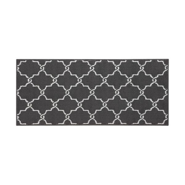 Jean Pierre Washable Non-Skid Dark Grey and White 26 in. x 60 in. Geometric Accent Rug