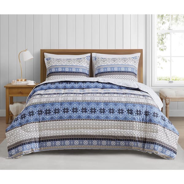 CEDAR COURT Fair Isle Blue 3-Piece Soft Microfiber Comforter Set - Full/Queen