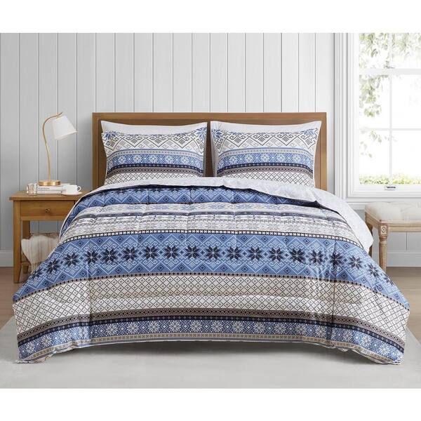 CEDAR COURT Fair Isle Blue 3-Piece Soft Microfiber Comforter Set - King
