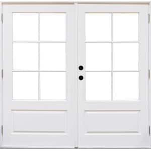 72 in. x 80 in. Fiberglass Smooth White Right-Hand Outswing Hinged 3/4-Lite Patio Door with 6-Lite SDL