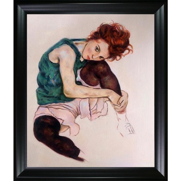 LA PASTICHE Seated Woman with Legs Drawn Up by Egon Schiele Black Matte Framed People Oil Painting Art Print 25 in. x 29 in.