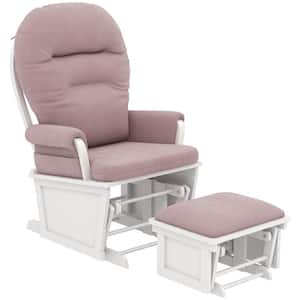 Nursery Glider Rocking Chair with Ottoman, Thick Padded Cushion Seating and Wood Base, Pink