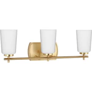 Adley Collection 23 in. 3-Light Satin Brass Etched Opal Glass New Traditional Bath Vanity Light