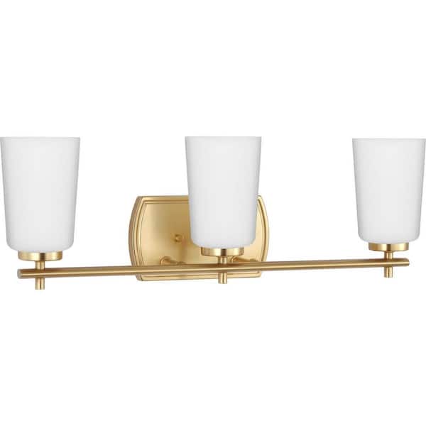 Adley Collection 23 in. 3-Light Satin Brass Etched Opal Glass New Traditional Bath Vanity Light