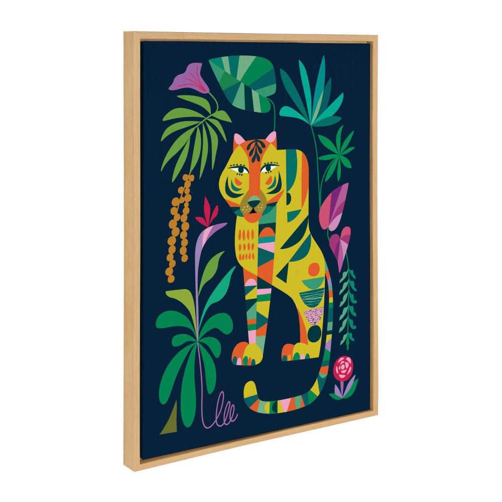 Colorful Jungle Tiger Print on Canvas with Natural Frame