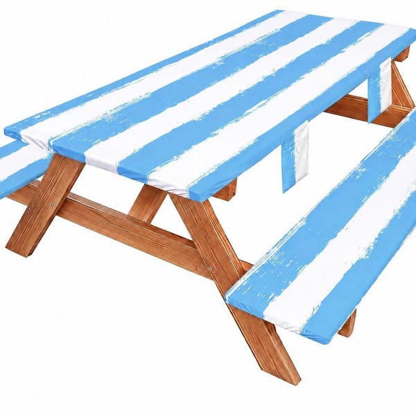 Waterproof Windproof Picnic Tablecloth Set with Bench Covers for Outdoor Camping Fitted Rectangle Tables 1 Set