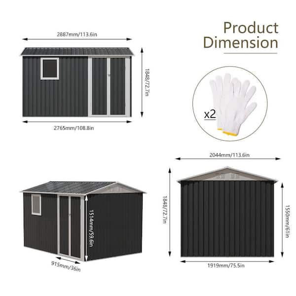 9 ft. W x 6 ft. D Galvanized Steel Metal Waterproof Outdoor